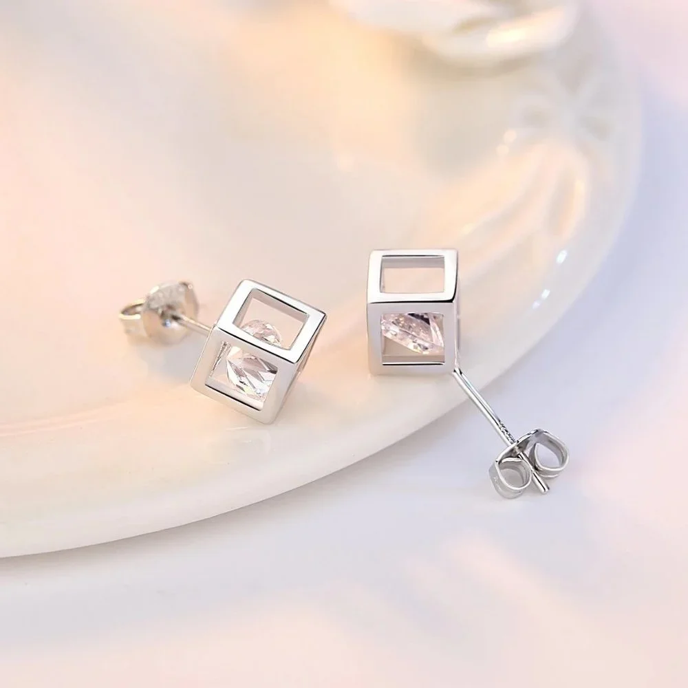 COPY - NEW 925 Sterling Silver Diamond Cube Stud Earrings